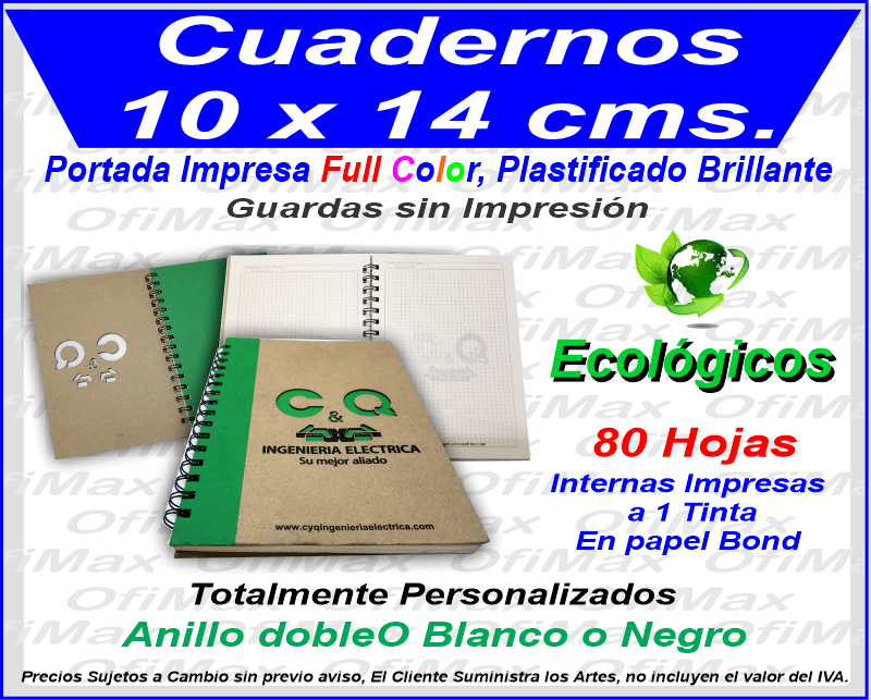 cuadernos publicitarios para empresas 10x14, bogota, colombia